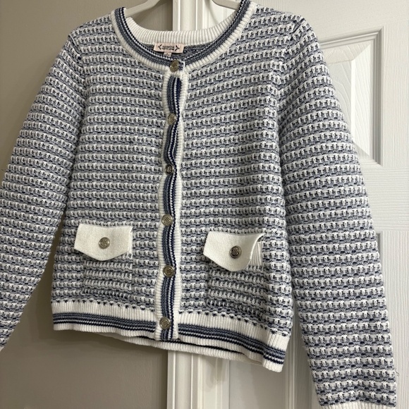Nanette Navy and White Knit Cardigan - Picture 7 of 10
